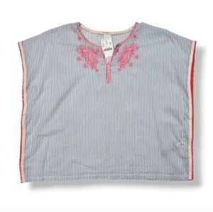 CREWCUTS by J. CREW Striped Cotton Lightweight Top Embroidered, Pom Pom Trim